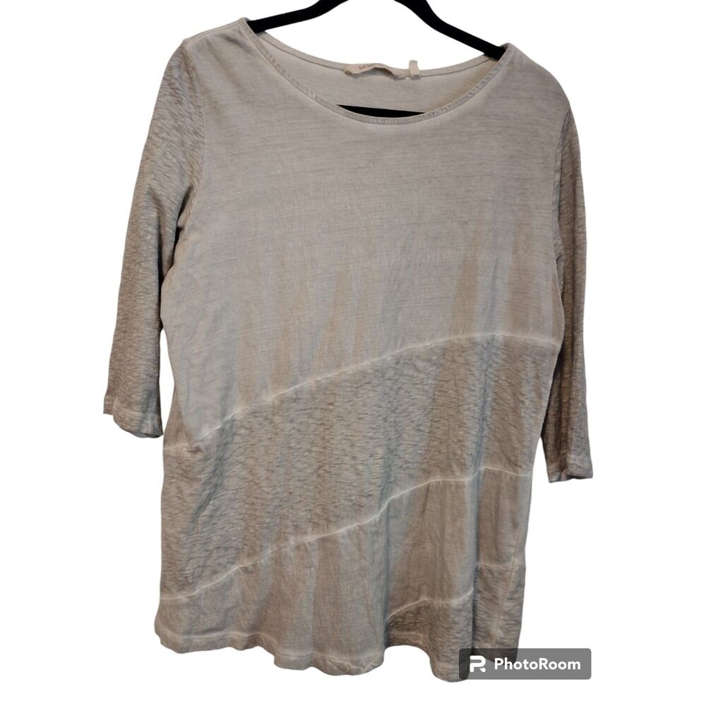 Soft Surroundings Gray Asymmetric Raw Seam Mixed Media Top Tunic PM